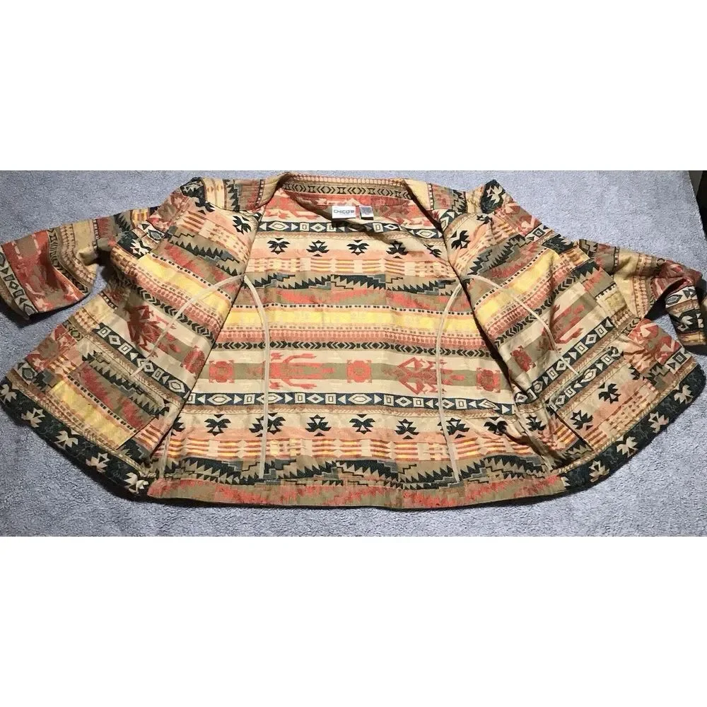 Chico's Womens Mayan Sunset Cebia‎ Jacket Southwestern Aztec Blazer Size 3 - Picture 10 of 12